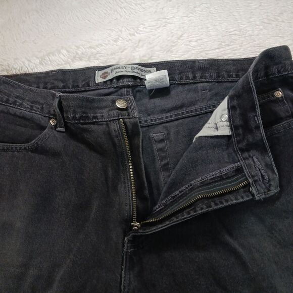 Vintage Harley Davidson Jeans 36x30 Mens Relaxed Leg Black Denim 38W. Y2K - Picture 7 of 13
